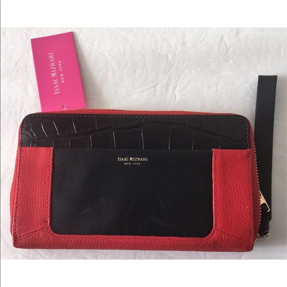 Isaac Mizrahi Lileth Red and Black Leather Wallet